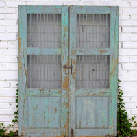 Pair of XL Antique Vintage Indian Wooden Iron Jali Doors Shutters
