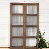 Pair of XL Antique Vintage Indian Wooden Iron Jali Doors Shutters