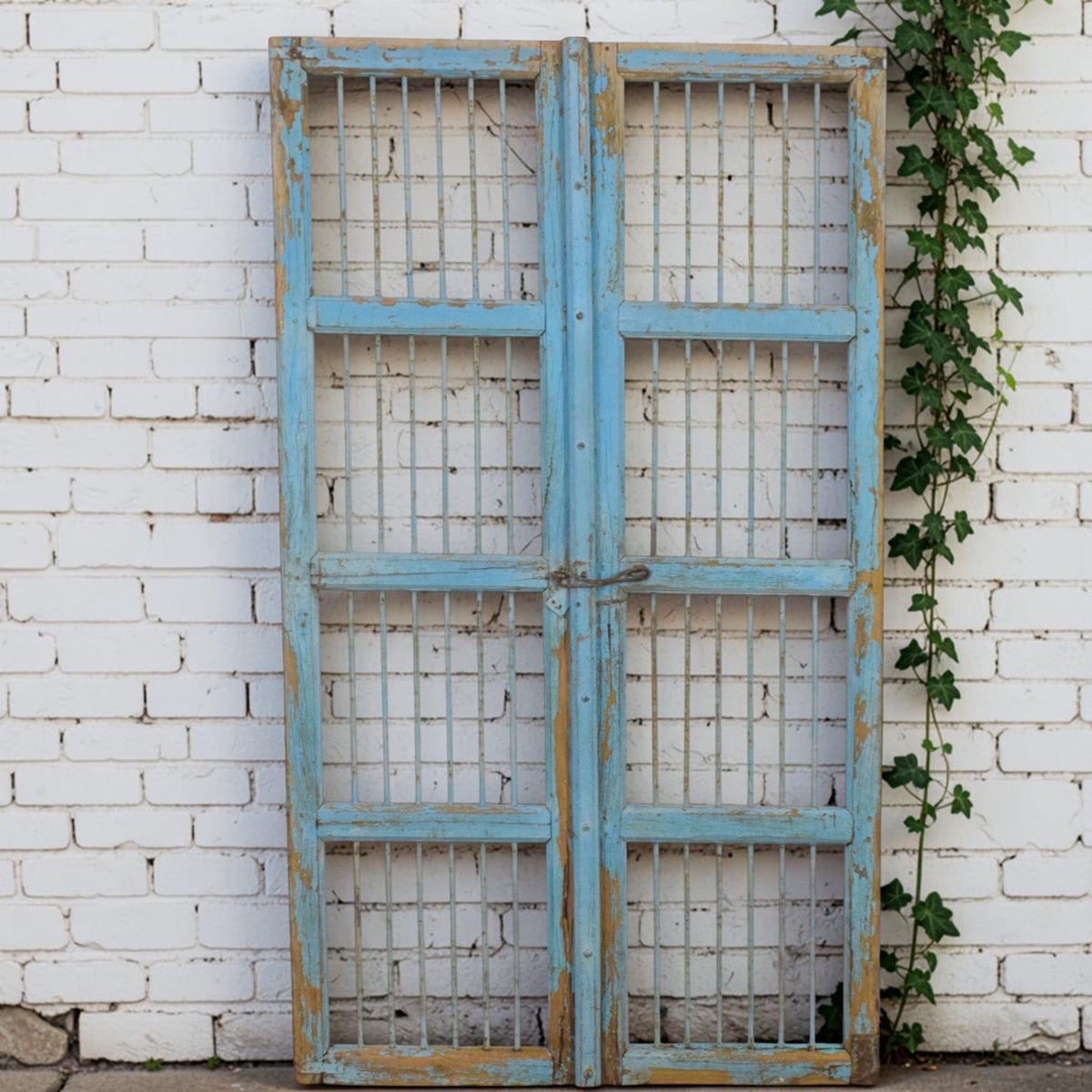 Pair of XL Antique Vintage Indian Wooden Iron Jali Doors Shutters
