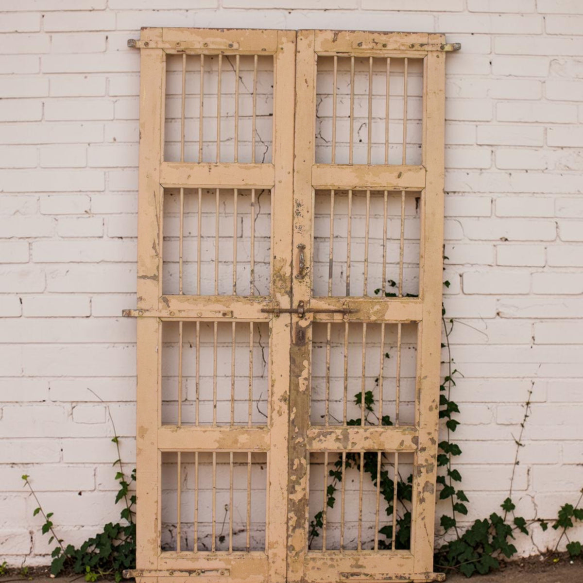 Pair of XL Antique Vintage Indian Wooden Iron Jali Doors Shutters