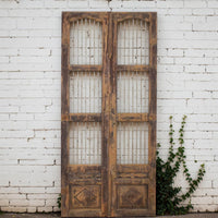 Pair of XL Antique Vintage Indian Wooden Iron Jali Doors Shutters