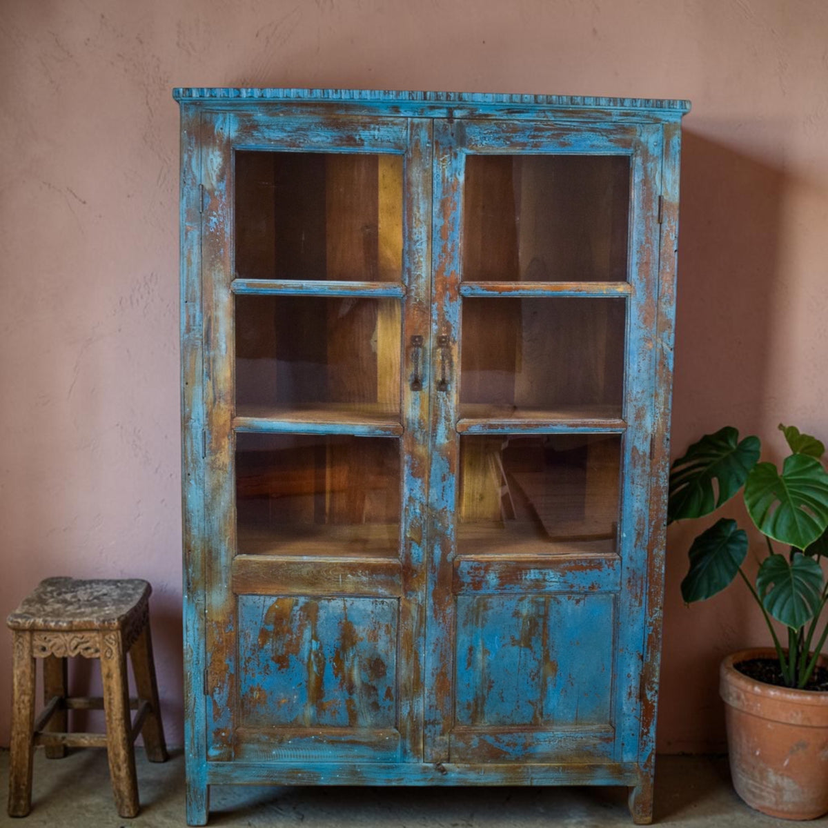 Vintage Wooden Rustic Painted Cupboard Cabinet