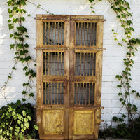 Pair of Antique Vintage Indian Wooden Iron Jali Doors Shutters