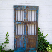 Pair of Antique Vintage Indian Wooden Iron Jali Doors Shutters