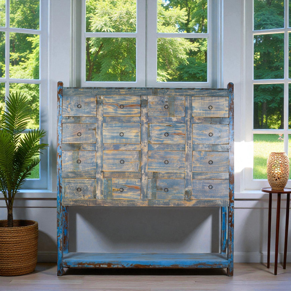 Vintage Solid Wood Rustic Multi Drawers Apothecary Shop Cabinet