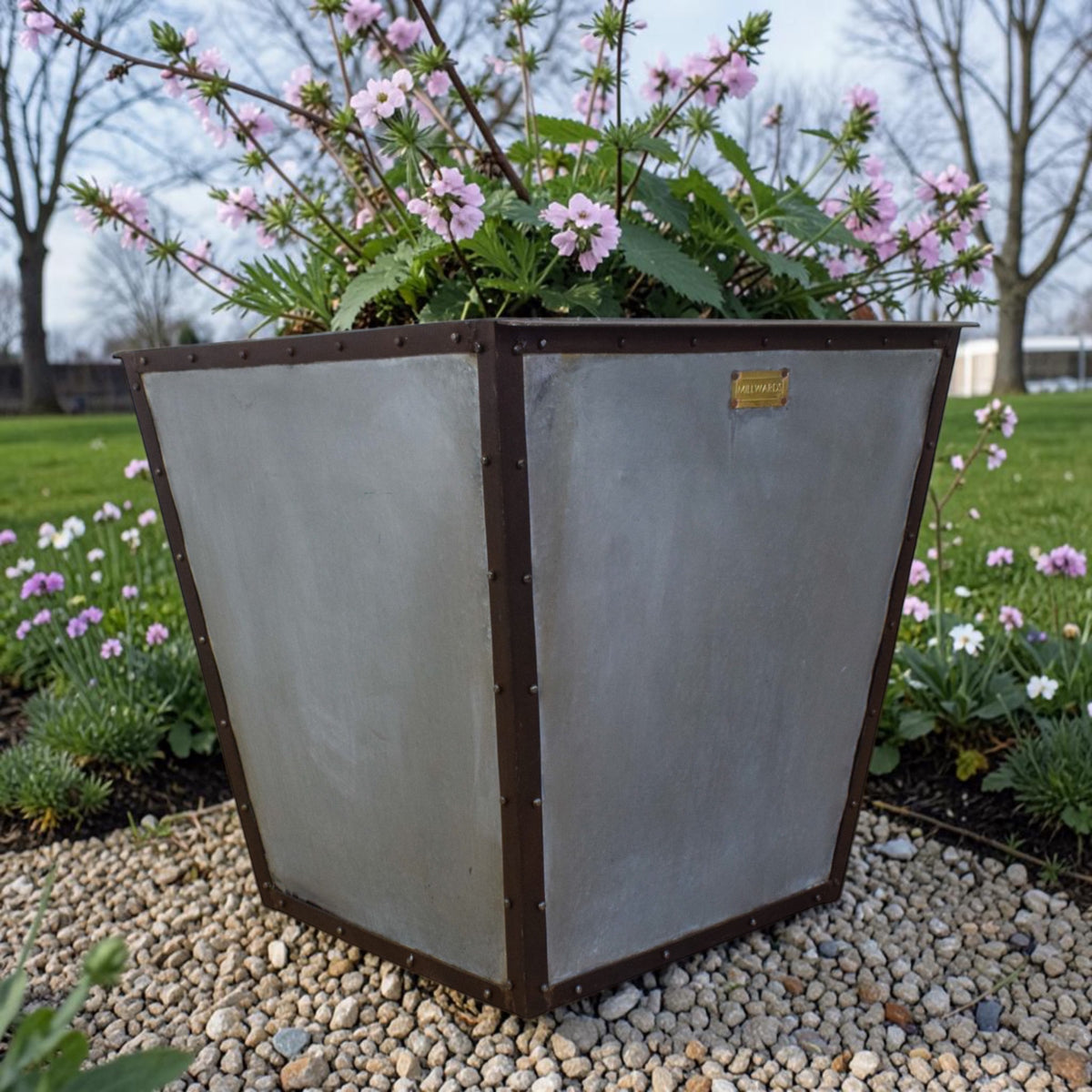 MILLWARDS® XL Handmade Vintage Style Galvanised Riveted Square Planter - 60 cm