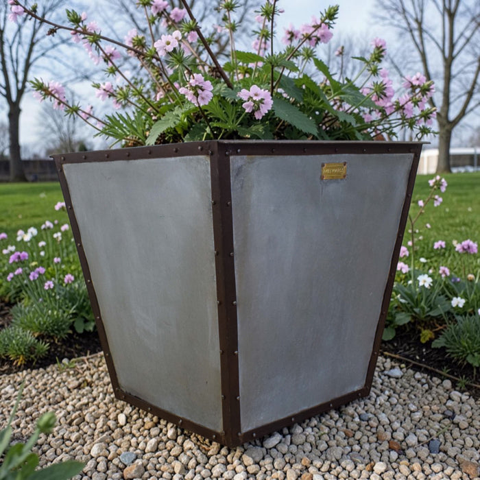 MILLWARDS® XL Handmade Vintage Style Galvanised Riveted Square Planter - 60 cm