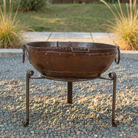 Hand Made Reclaimed Metal Kadai Fire Bowl Pit with Stand & Grill - 60cm